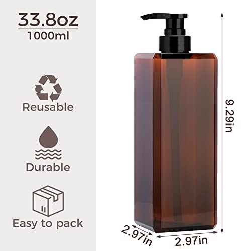 Suream Large Pump Bottles for Shampoo and Conditioner, 3Packs 33.8oz Empty Cosmetic Dispenser with 4PCS Lables, Refillable Shower Press Dispensers for Bathroom, Bedroom, Washroom, Hotel