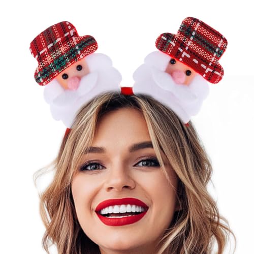Light up Christmas Headbands Sparking Santa Claus Head Bands Red Hat Bow Knot Snowmen Hair Accessories for Women (C-Santa Claus)