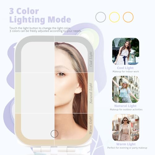 Travel Makeup Mirror, Portable Mirror with 3 Adjustable Light Settings, USB-Rechargeable Vanity Mirror with Lights£¬Gift for Women and Girls