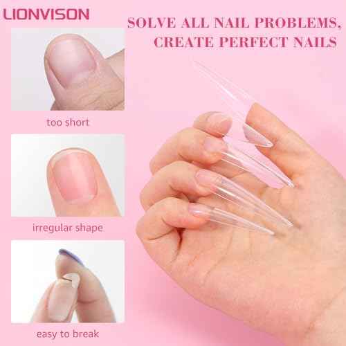 504PCS 3XL Stiletto Nail Tips, Extra Long Clear Acrylic Nails Professional, 12 Sizes Tapered Acrylic Press On Gel Nail Tips for Nail Salons Home DIY