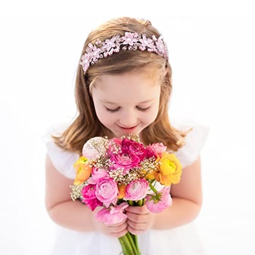 CURASA Flower Girl Crystal Pink Pearl Headband for Women's Wedding, Princess Crown for Birthday, First Communion