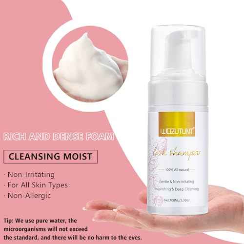 3.38OZ Eyelash Extension Cleanser Lash Mousse Lash Shampoo for Extensions, USB Mini Portable Fan Rechargeable Electric Handheld Air Conditioning Lash Shampoo Brush Plastic Wash Bottle (lash fan-pink)