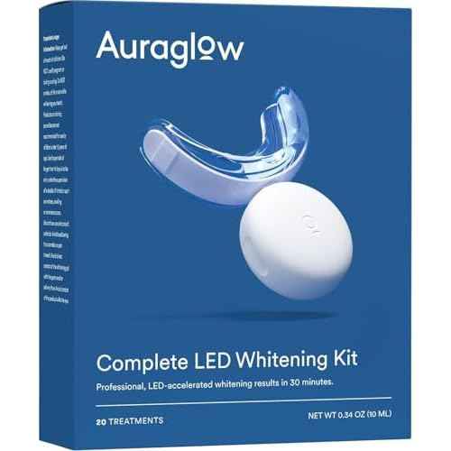 Auraglow Teeth Whitening Kit, LED Accelerator Light, 35% Carbamide Peroxide Teeth Whitening Gel, 20+ Whitening Treatments, Whitens up to 10 Shades in 7 Days