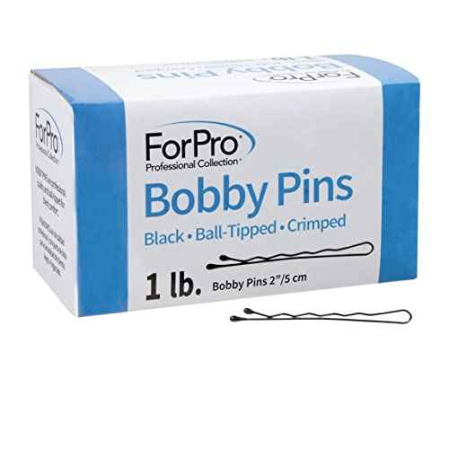 ForPro Professional Collection Bobby Pins (400-Count Approx), Black, 2" L, Ball-Tipped, Crimped, Non-Slip, Non-Damaging, 1 Lb.