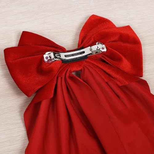 2Pcs Red Large Velvet Hair Ribbons Hair Bows Barrettes Clip with Long-Tail for Women Girls Oversized Aesthetic Christmas Valentines New Year Party Hair Styling Accessories Gift