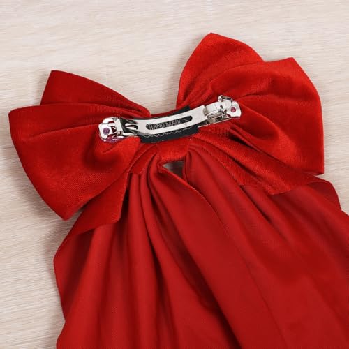 2Pcs Red Large Velvet Hair Ribbons Hair Bows Barrettes Clip with Long-Tail for Women Girls Oversized Aesthetic Christmas Valentines New Year Party Hair Styling Accessories Gift