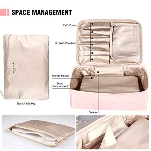 Makeup Bag Travel Cosmetic Bag for Women Portable Cute Toiletry Bag Makeup Brush Bags Organizer Cosmetics Pouch Travel Makeup Bag for Girls (Pink)