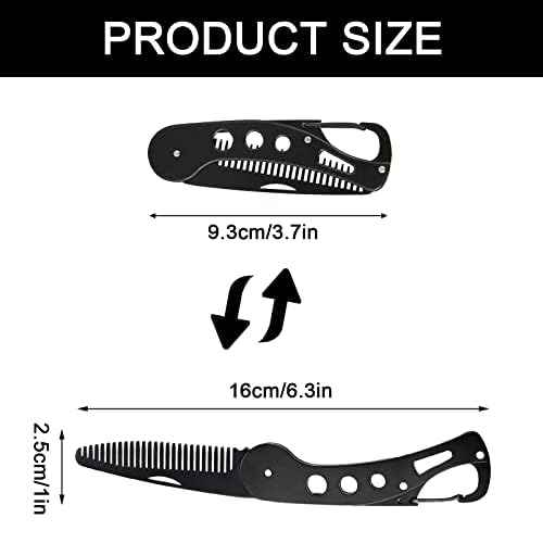 Mustache Folding Comb for Men Stainless Steel Metal Pocket Beard Comb Moustache Brush Straightener Women Small Travel for Grooming Styling Hair Beard (Black)