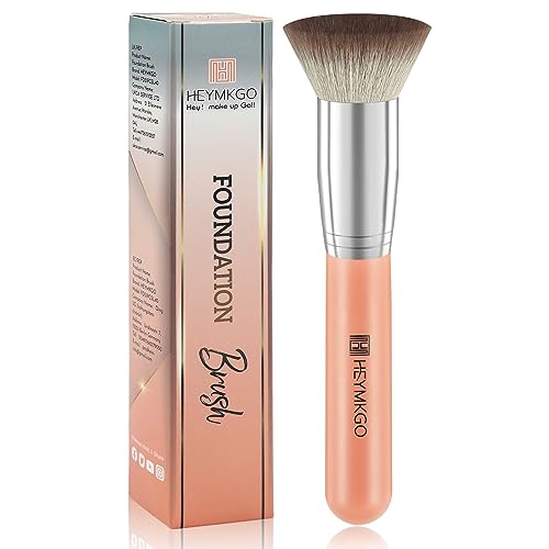 Foundation Brush, HEYMKGO Flat Top Kabuki Foundation Brush for Liquid Makeup, Professional Synthetic Makeup Brushes for Blending Liquid Powder or Cream Beauty Face Makeup Tools
