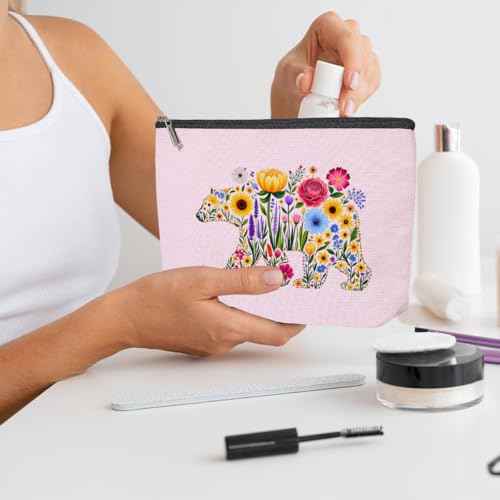 3 Pack Cute WildFlower Bear Flower Makeup Bag,Cosmetic Bags for Women,Travel Toiletry Bag Bears Themed Gifts for Women Florals Bears Loves Girls Trip Bachelorette Party Birthday Christmas Weekend