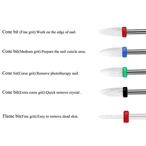10Pcs Ceramic Nail Drill Bits£¬3/32 Nail Drill Bits Set for Acrylic Gel Nails Professional Rotary Burrs Electric Manicure Pedicure Nail File Cuticle Remover Crystal Nail Extension