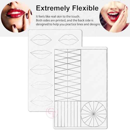 2PCS Doulbe Sides Silicone Practice Skin 1.5mm Thickness Permanent Makeup Tattoo Practice Pad for Eyebrow/Lip Practice (White Pad+Silver Line)