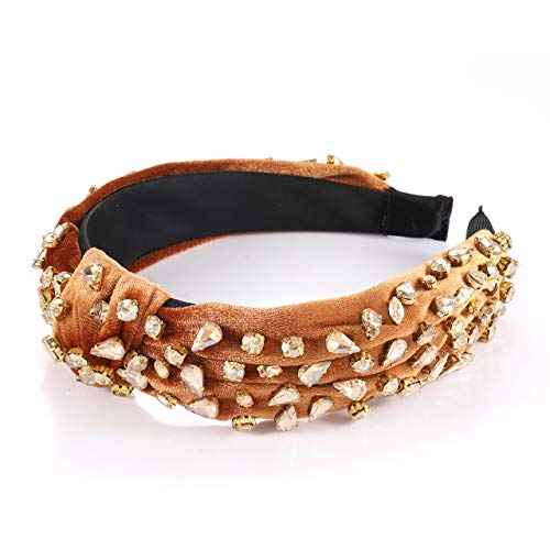 Rhinestone Headbands for Women Velvet Wide Crystal Hair Bands Knot Turban Headband for Girls Bridal Hair Hoop Wedding Headwear Hair Accessories Birthday Valentines Day Gifts (brown)