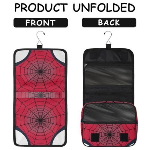 Kids Hanging Toiletry Bag for Boys - Waterproof Makeup Cosmetic Dopp Kit Spider Web Shaving Bags for Travel Picnic Camping
