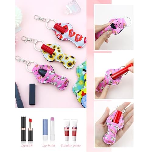6 Pcs Chapstick Holder Keychain, Lip Balm Holder with 6 Sets Keyring Clips for Lipstick, Chapstick, Lip Balm, Lanyards