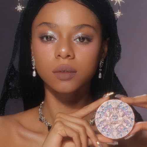 Flower Knows Little Angel Embossed Highlighter-Rosy Pearl Highlighter Powder,Dreamy Pink Shimmer,Long-Lasting Soft Ethereal Glow,Feather-Light,Soft Sculpting Velvet Finish(L01 Eros's Fable)