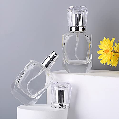 AKOAK 1 Bottle 30ML (1.01 OZ) Crystal Transparent Glass Perfume Bottle Fine Mist Spray Repeatable Filling Clear Bottle for Perfume, Alcohol, Toner