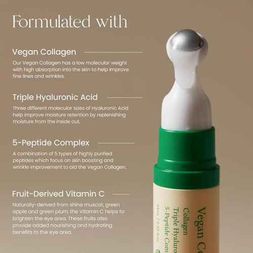 AXIS-Y Vegan Collagen Eye Serum - K Beauty Triple Hyaluronic Acid & Peptide Collagen Serum Improve Skin Elasticity, Reduce Fine Lines & Dark Circles - Vegan Korean Skin Care Eye Cream - 0.33 fl. oz.