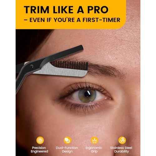 BEZOX Eyebrow Scissors with Comb - Stainless Steel Eyebrow Trimmer for Women and Men, Precision Eye Brow Comb Scissors, Sleek Eyebrows Shaping Grooming Kit - Black