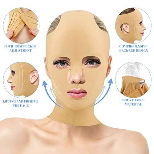 Treela 2 Pieces Full Face Lift Sleeping Belt Reusable Mask Chin Lift Facial Mask Face Belt Double Chin Thin Facial Bandages Cheek tape Strap Massage Shaper for Women
