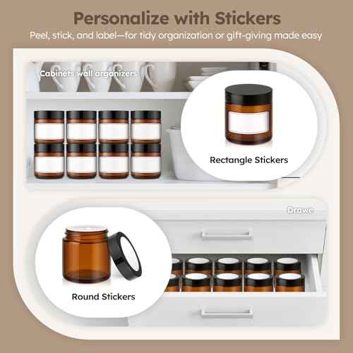 4 oz Glass Jars with Lids, 4 Pack Amber Glass Jars with Black Lids Leakproof Round Airtight Empty Cosmetic Travel Containers with Inner Liners For Lotions Powders and Candle Making