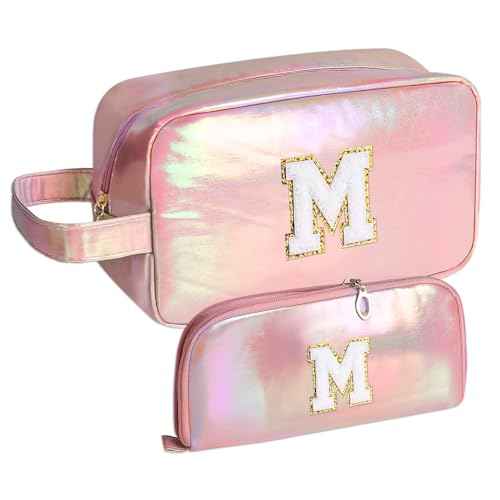 Personalized Initial Makeup bag for woman,Travel Makeup Bag,Gift for Women,Mom,Monogram Preppy Makeup Bag Cosmetic Bag Set (Letter M)