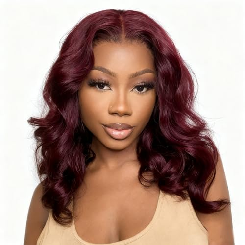 SUPERNOVA 99J Burgundy Lace Front Wigs Human Hair 4x4 HD Body Wave Wigs with Baby Hair 180% Density Red Wine Colored Wigs for Women 16 Inch