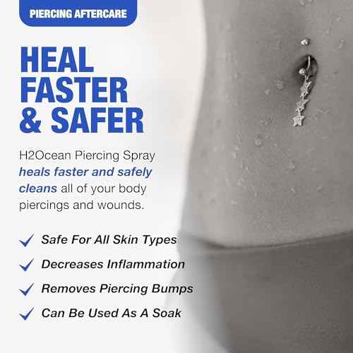 H2Ocean Piercing Aftercare Spray, Saline Spray for Piercings Cleaning Solution, with Sea Salt Nipple, Ear, Nose, Lip, Belly Piercings Cleaning Spray with Sea Salt & Bump Treatment, Set of 2
