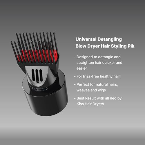 Red by Kiss Universal Detangling Blow Dryer Hair Styling Pik ? Double Layer Pik Attachment for Smooth, Frizz-Free Hair ? Compatible with All Hair Dryers, Wigs, Weaves & Natural Hair