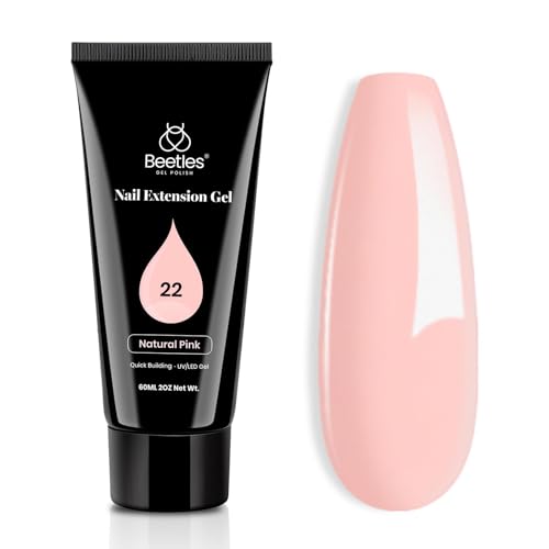 Beetles Poly Extension Gel - 60g Natural Pink Builder Nail Gel for Trendy Nail Art Design - Salon & DIY at Home, UV & LED Lamp Needed, Christmas Gift for Women