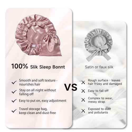 Kaome 100% Mulberry Silk Bonnet for Sleeping Women, 22 Momme Double Layer Silk Hair Wrap, Non-Slip Sleep Cap with Adjustable
