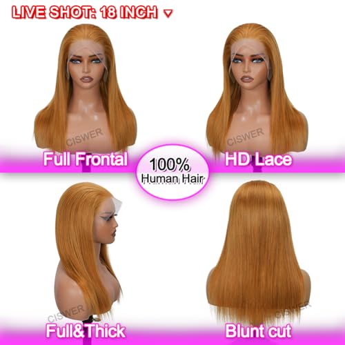 Blonde Lace Front Wigs Human Hair Straight 13x4 HD Lace Wigs Human Hair for Black Women with 180 Density 18 Inch Long Bob 30# Color