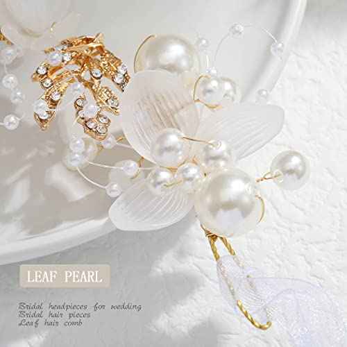 Foyte Crystal Flower Girl Headpiece Leaf Wedding Headband Princess Headpieces Rhinestone Floral Hair Vines Communion Pearl Hair Accessories for Women (Pearl)