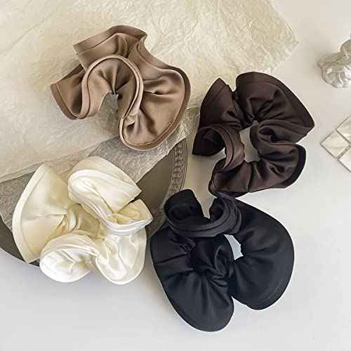 4 PCS Oversized Satin Scrunchies,Soft Silk Elastic Hair Band Fashion Headbands Ponytail Holder Scrunchies for Women Ladies (Style 1)