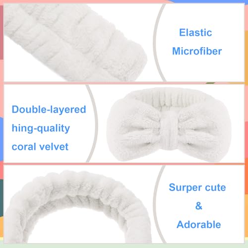 Tigeen 52 Pieces Spa Headband for Washing Face Bulk Soft Coral Fleece Skincare Headband, Bow Makeup Cosmetic Hairband Fluffy Shower Spa Essentials for Girls Women Slumber Supplies(White,Solid Series)