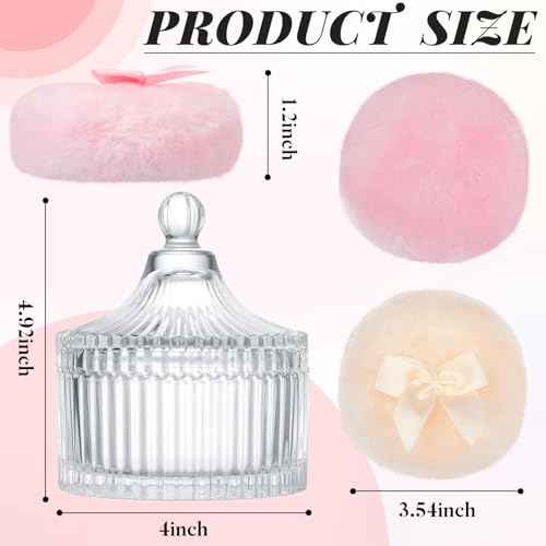 Tioncy 3 Pcs Large Body Powder Puff and Container Powder Container with Puff Crystal Case Soft Washable Reusable Velour Face Body Glitter Wet Dry Makeup(Simple,Clear)