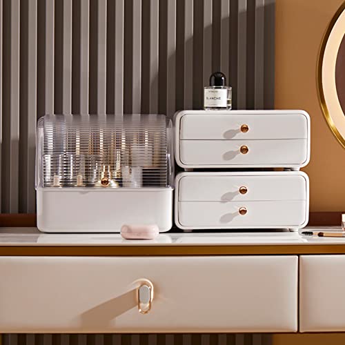 Large Makeup Organizer with Brush Holder, Makeup and Skincare Organizer for Vanity, Cosmetics Skincare Organizers with Lid and Drawers for Countertop, Bathroom, Dresser, Ideal Gifts for Women