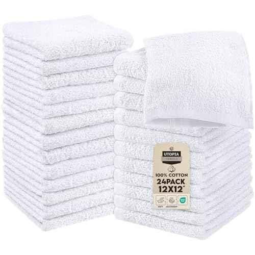 Utopia Towels 24 Pack Cotton Washcloths Set, 100% Ring Spun Cotton, Premium Quality Flannel Face Cloths, Highly Absorbent and Soft Feel Fingertip Towels, White
