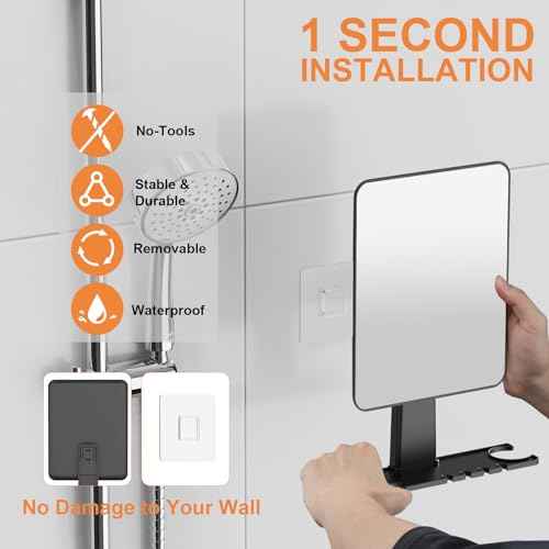 Shower Mirror Fogless for Shaving, Fogless Mirror for Shower with Razor Holder, NO-Drilling & Removable, Shatterproof & Waterproof with 2 Adhesive Hooks