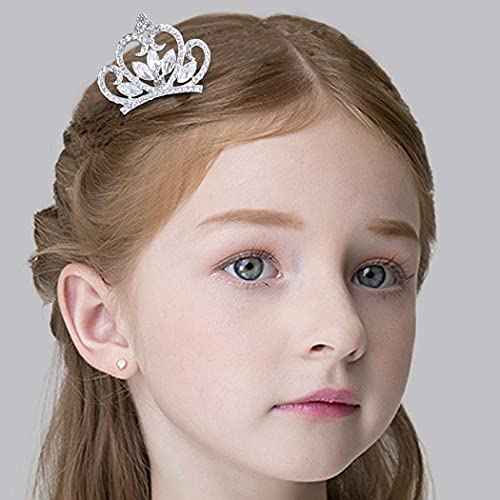 Yean Taira for Little Gilrs Silver Mini Tiara Comb Rhinestone Small Tiaras for Girls