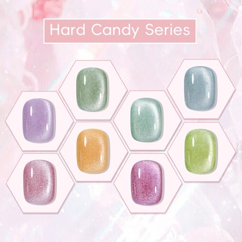 ADHERE Hard Candy Series - Cat Eye Gel Nail Polish Kit ? Magnetic Cat Eye Nail Polish Gel para u?as Glitter Shining Nail Gel Polish Soak Off UV Magnetic Gel Nail Varnish, Brown