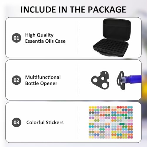 Essential Oil Storage Organizer,60 Bottle EVA Essential Oil Case Essential Oils Box,Essential Oil Storage Carrying Case Holds 5ml- 15ml For Doterra & Young Living,Come with Labels & Bottle (Black)