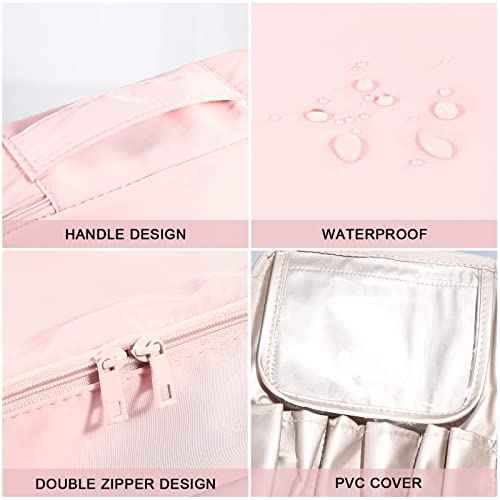 Makeup Bag Travel Cosmetic Bag for Women Portable Cute Toiletry Bag Makeup Brush Bags Organizer Cosmetics Pouch Travel Makeup Bag for Girls (Pink)