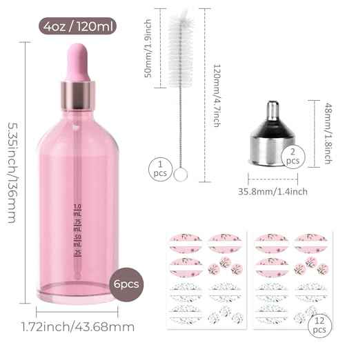 CycleMore 6 Pack Pink Glass Boston Bottles with Glass Scale Eye Droppers, Cosmetic Droppers for Beauty, Essential Oils, Makeup & More Liquids