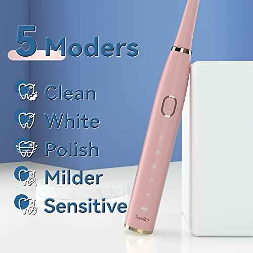 7AM2M Sonic Electric Toothbrush for Adults and Kids- High Power Rechargeable Toothbrushes with 8 Brush Heads,5 Adjustable Modes, Built-in 2-Minute Smart Timer,4 Hours Fast Charge for 30 Days(Pink)