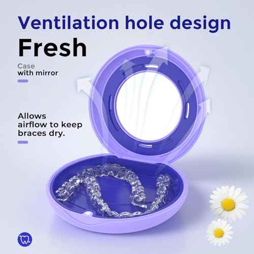 HEMILAB¢ç Retainer Case, Slim Aligner Case with Mirror, Compatible with Invisalign, Cute Retainer Orthodontic Box with Vent Holes, Purple