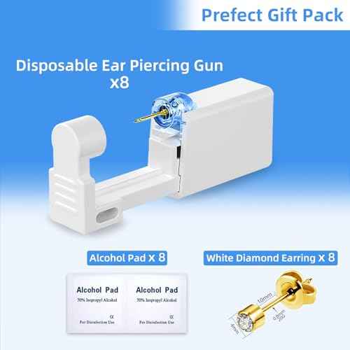 Get the Perfect Ear Piercing with 24Pcs Premium Ear Piercing Kit - Includes 8 CZ Stones Earrings and 8 Easy-to-Use Self Ear Piercing Gun - Safe and Painless