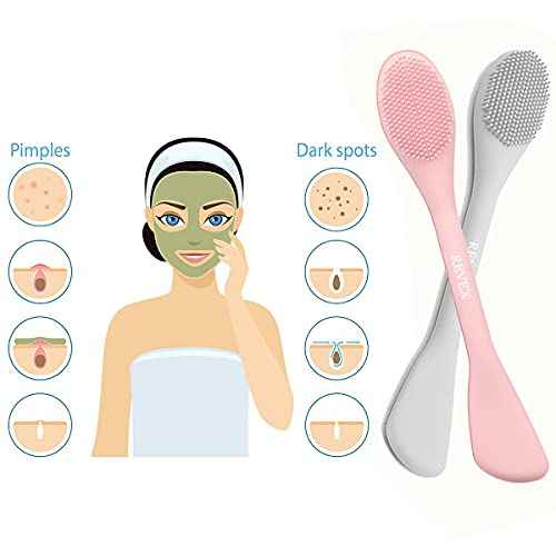 REVEX Silicone Face Mask Applicator,Face Scrubber,Lymphatic Drainage Massager,Pore Cleaning Brush,2Pcs Mask Applicator Tool for Facial Mud,Contour Face Brush for Lymphatic Drainage.(Pink+Gray)