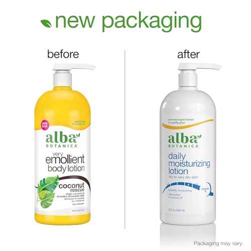 Alba Botanica Daily Moisturizing Lotion, Dry to Very Dry Skin, with Shea Butter and Coconut Oil, 32 Oz (Packaging May Vary)