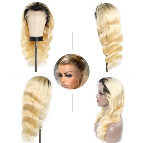 Smavida 13x4 Body Wave HD Lace Front Wigs Ombre Blonde Human Hair Pre Plucked 150% Density 22 Inch HD Transparent Undetectable Melted Glueless Wavy Lace Frontal Human Hair wigs for Women Full Ends